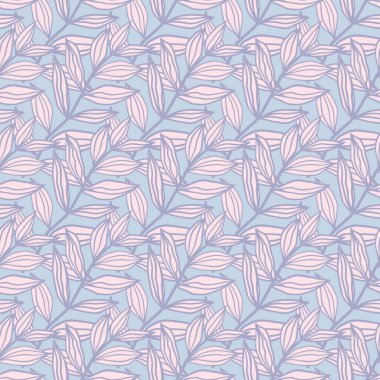 Pastel pürüzsüz bir desen çizgili yapraklı süs. Mavi çizgili pembe yapraklar. Basit bir çiçek arkaplanı. Ambalaj kağıdı, tekstil, kumaş baskısı ve duvar kağıdı için harika. Vektör illüstrasyonu.