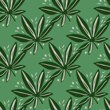 Sayfayı kusursuz şekilde yasallaştır. Elle çizilmiş kenevir izleri yeşil farklı renklerde. Duvar kağıdı, tekstil, ambalaj kağıdı ve kumaş baskısı için tasarlanmış. Vektör illüstrasyonu.