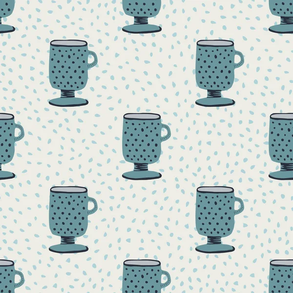 Kreative Tassen Verzieren Nahtlose Handgezeichnete Muster Marineblaue Küchenelemente Auf Hellem — Stockvektor