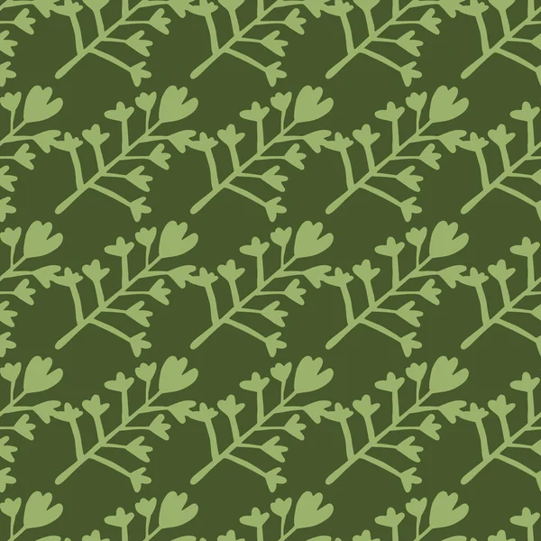 Botanický Hladký Vzor Pastelově Zelenými Květinovými Siluetami Tmavě Zelené Pozadí — Stockový vektor
