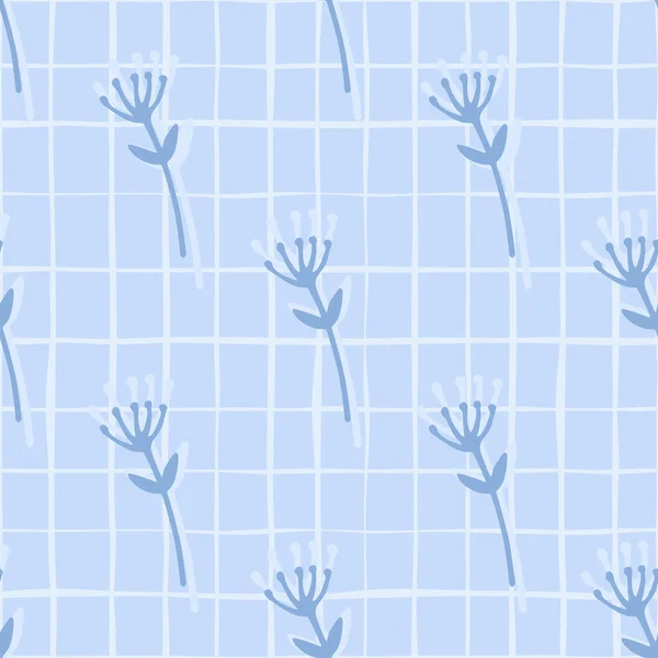 Naiwny Bezszwowy Wzór Bazgrołów Abstrakcyjnymi Figurami Gałęzi Kwiatów Niebieskie Tło — Wektor stockowy