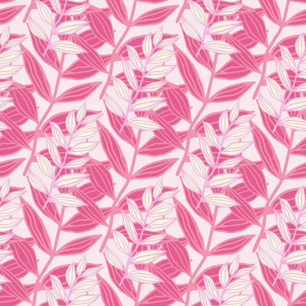 Pembe ana hatlı dallar siluetler izole edilmiş, pürüzsüz desenler. Beyaz arka planı olan çiçek arkaplanı. Ambalaj kağıdı, tekstil, kumaş baskısı ve duvar kağıdı için harika. Vektör illüstrasyonu.