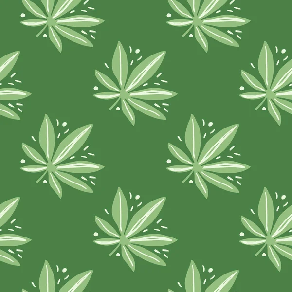 Naadloze Drug Hand Getekend Patroon Groene Tinten Kunstwerk Eenvoudige Marihuana — Stockvector