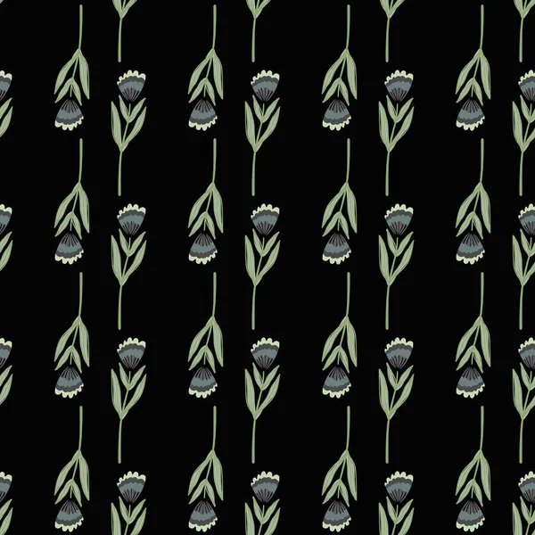 Donker Naadloos Bloemenpatroon Met Contourbloemen Vormen Zwarte Achtergrond Met Groene — Stockvector
