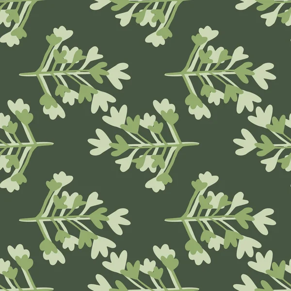 Branch Figures Botanic Seamless Pattern Dark Green Background Pastel Green — Stock Vector