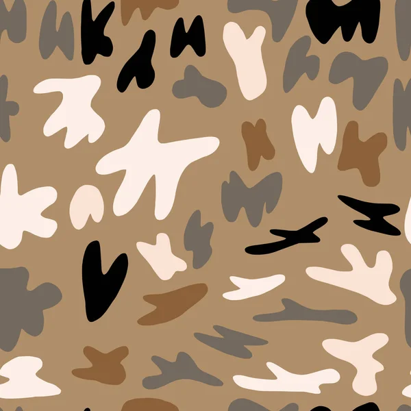 Scribble Vormt Naadloze Doodle Patroon Camouflage Stijl Beige Achtergrond Met — Stockvector