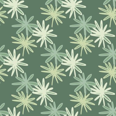 Bahar papatyası çiçekli kusursuz karalama deseni. Yeşil ve beyaz tonlarda basit botanik arkaplanı. Duvar kağıdı, ambalaj kağıdı, tekstil baskısı, kumaş için dekoratif baskı. Vektör illüstrasyonu.