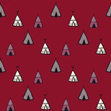 Peruksuz desenli süs eşyasıyla. Kestane rengi arka plan. Kabile tarzı sanat eserleri. Duvar kağıdı, tekstil, ambalaj kağıdı, kumaş baskısı için dekoratif baskı. Vektör illüstrasyonu.