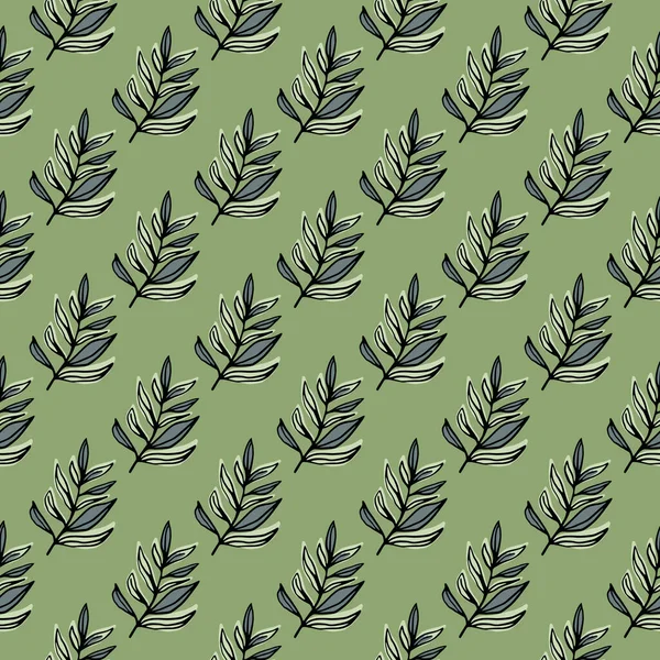 Pastellfarbenes Nahtloses Kritzelmuster Mit Kleinen Blätterzweigen Hellgrüner Hintergrund Dekorativer Hintergrund — Stockvektor