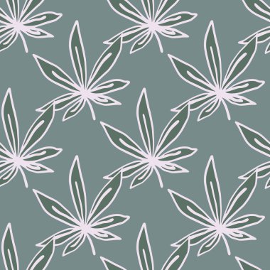 Beyaz çizgili marihuana pürüzsüz bir iz bırakır. Mavi arka plan. Basit bir uyuşturucu arkaplanı. Duvar kağıdı, tekstil, ambalaj kağıdı ve kumaş baskısı için tasarlanmış. Vektör illüstrasyonu