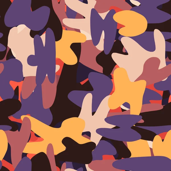 Meerkleurig Naadloos Patroon Met Abstract Ornament Scribble Silhouetten Militaire Stijl — Stockvector