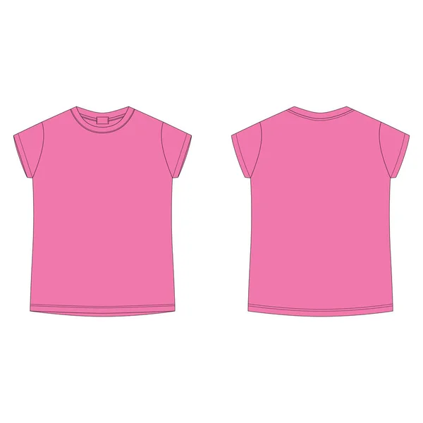 Helder Roze Katoenen Shirt Blanco Template Kinder Technische Schets Tee — Stockvector