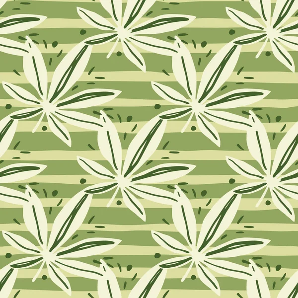 Λευκό Maijuana Σιλουέτες Αδιάλειπτη Μοτίβο Πράσινο Φόντο Λωρίδες Floral Φόντο — Διανυσματικό Αρχείο
