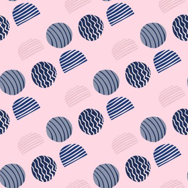 Karalama çemberleri olan soyut, kusursuz desenler. Hafif ışık arka planında lacivert elementler. Duvar kağıdı, tekstil, ambalaj kağıdı, kumaş baskısı için harika. Vektör illüstrasyonu.