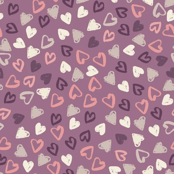 Kleine Herzförmige Silhouetten Mit Nahtlosem Muster Liebesdruck Mit Valentinsmotto Lila — Stockvektor