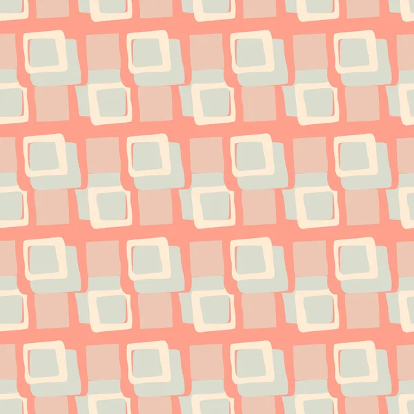 Čtvercové Siluety Bezešvé Vzor Pastelová Paleta Modrobílými Figurami Růžovým Pozadím — Stockový vektor
