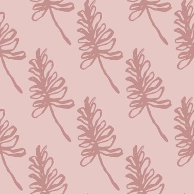 Pastel basit ana hatları, pürüzsüz kalıplar. Soluk pembe palet botanik stili sanat eseri. Duvar kağıdı, tekstil, ambalaj kağıdı, kumaş baskısı için harika. Vektör illüstrasyonu.