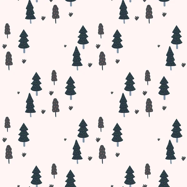 Isolated Simple Forest Fir Tree Seamless Pattern Monochrome Design Black — Stock Vector