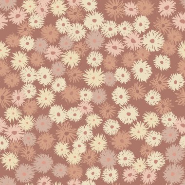 Pastel kestane paleti, dikişsiz kasımpatı deseni. Biçimlendirilmiş botanik izi. Ambalaj kağıdı, tekstil, kumaş baskısı ve duvar kağıdı için harika. Vektör illüstrasyonu.