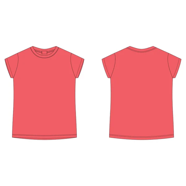 Tシャツの空のテンプレートで明るい赤の色 子供の技術的なスケッチティーシャツは隔離された カジュアルキッズスタイル 前後に ベクターイラスト — ストックベクタ