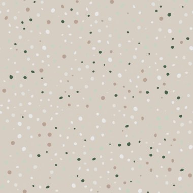 Noktasız desenli soyut geometrik baskı. Soluk gri arkaplanda renkli daire şekilleri. Duvar kağıdı, tekstil, ambalaj kağıdı, kumaş baskısı için dekoratif zemin. Vektör illüstrasyonu.