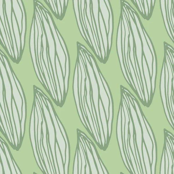 Контур Оставляет Бесшовный Ручной Рисунок Стилизованная Ботаническая Печать Зеленой Пастельной — стоковый вектор