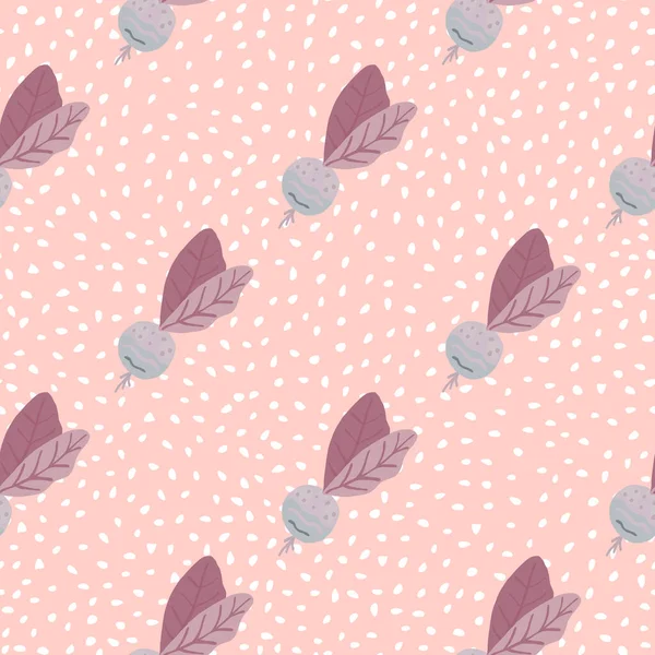 Soft Tones Seamless Doodle Patern Radish Elements Light Pink Background — Stock Vector
