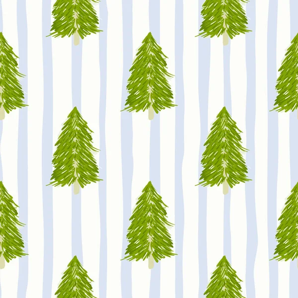 Fir Tree Silhouettes Seamless Doodle Pattern Green Forest Doodle Ornament — Stock Vector