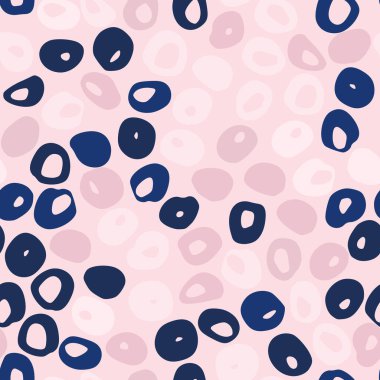 Parlak soyut noktalar, kusursuz karalama kalıpları. Pembe ve lacivert renkli hayvan geometrik izi. Duvar kağıdı, tekstil, ambalaj kağıdı, kumaş baskısı için harika. Vektör illüstrasyonu.