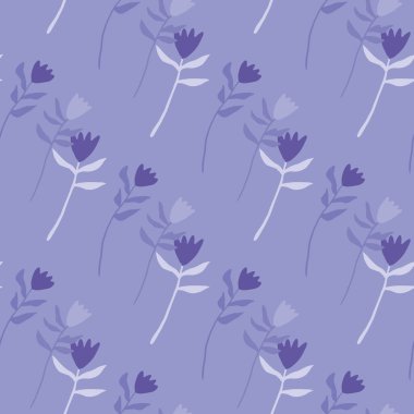 Basit el çizimi, kusursuz lale deseni. Deniz tomurcukları ve ışık desenli çiçekler yumuşak mavi arka planda yer alır. Duvar kağıdı, tekstil, ambalaj kağıdı, kumaş baskısı için harika. Vektör illüstrasyonu.