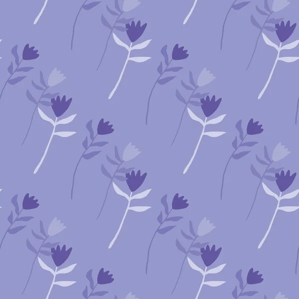 Einfaches Von Hand Gezeichnetes Nahtloses Tulpenmuster Blumen Mit Marineblauen Knospen — Stockvektor
