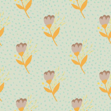 Bahar desensiz halk çiçekleri karalama deseni. Açık mavi arkaplan ve parlak sarı saplı el yapımı klasik baskı. Duvar kağıdı, tekstil, ambalaj kağıdı, kumaş baskısı için. Vektör illüstrasyonu.