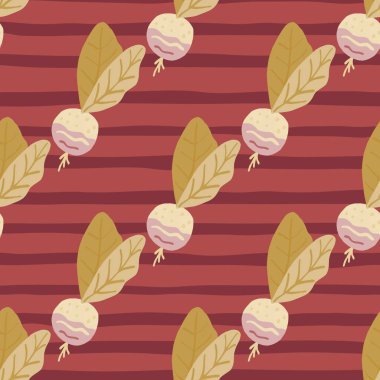 Sağlıklı besinler turplu ve pürüzsüz. Ahtapot ve beyaz elementlerle kaplanmış kestane rengi arka plan. Duvar kağıdı, tekstil, ambalaj kağıdı, kumaş baskısı için dekoratif zemin. Vektör illüstrasyonu.