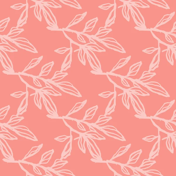 Минималистичный Цветочный Контур Ветви Бесшовной Картины Розовый Мягкий Фон Белой — стоковый вектор