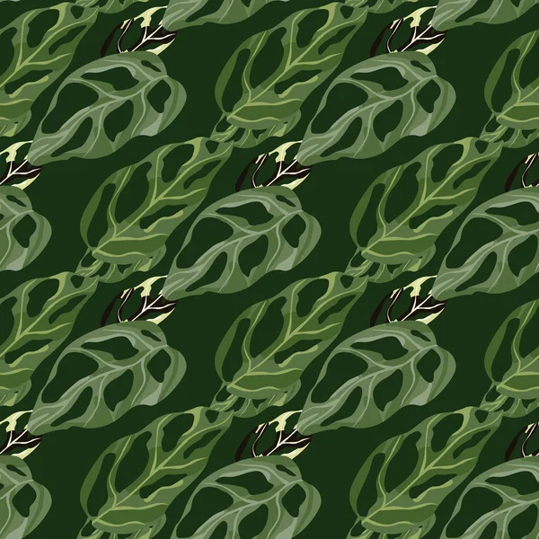 Απλό Στυλιζαρισμένο Σχέδιο Χωρίς Ραφή Στοιχεία Monstera Πράσινη Παλέτα Εξωτικά — Διανυσματικό Αρχείο