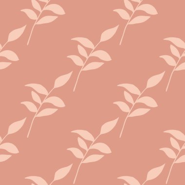 Çiçeksiz desenli, klasik brancj yapraklı. Pastel yumuşak pembe palet botanik izi. Duvar kağıdı, tekstil, ambalaj kağıdı, kumaş baskısı için mükemmel. Vektör illüstrasyonu.