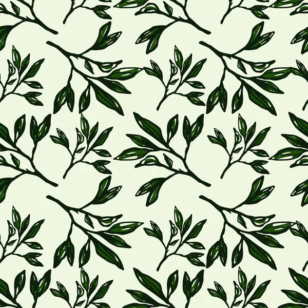 Yeşil ana hatlı, kusursuz şekiller. Hafif pastel arkaplan. Basit bir çiçek arkaplanı. Duvar kağıdı, tekstil, ambalaj kağıdı, kumaş baskısı için harika. Vektör illüstrasyonu.