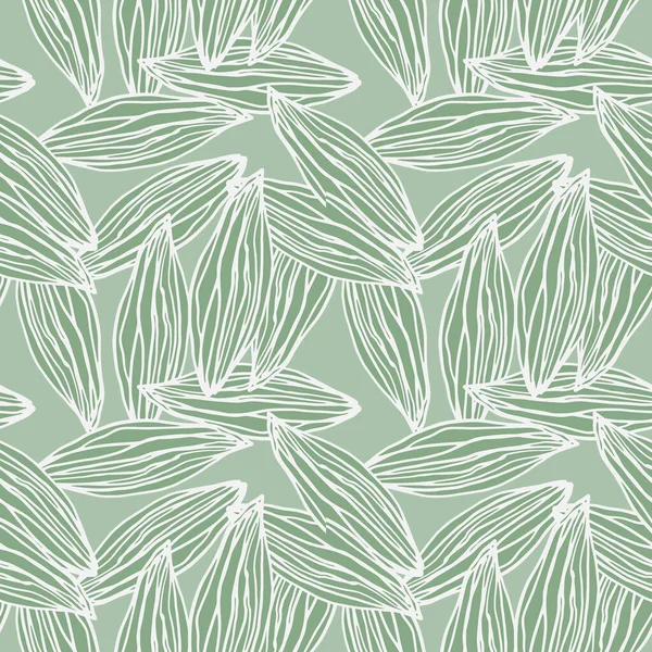 Feuille Vert Pâle Aléatoire Contour Abstrait Motif Sans Couture Ornement — Image vectorielle