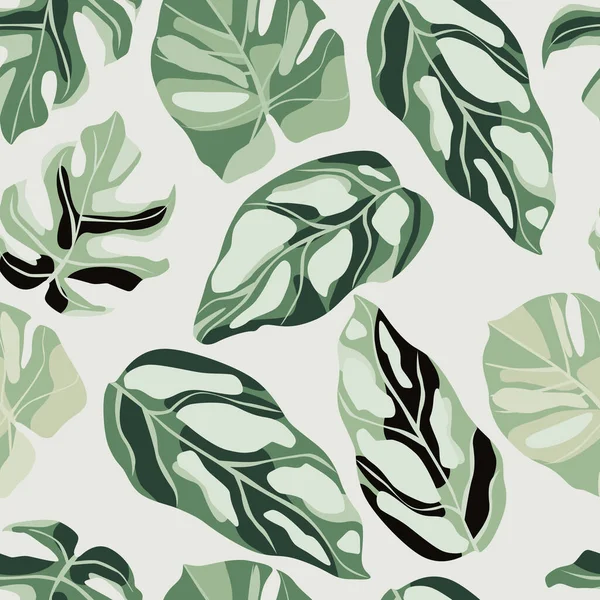 Modèle Sans Couture Floral Aléatoire Avec Ornement Monstera Dessiné Main — Image vectorielle