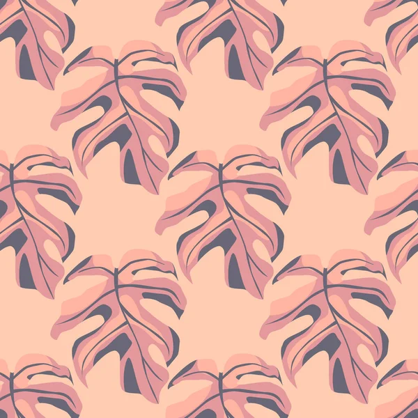 Pastel Monstera Laat Silhouetten Naadloos Patroon Roze Zacht Palet Exotische — Stockvector