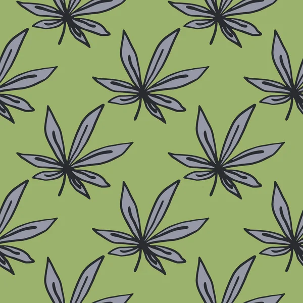 Marijuana Leaves Hand Drawn Seamless Pattern Grey Drug Print Green — Stock Vector