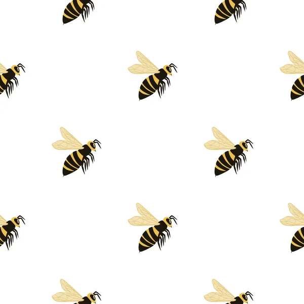 蜂のスタイルのシルエットと隔離されたシームレスなパターン 白の背景に黄色と黒の色のワスプ テキスタイル 包装紙 ファブリックプリントに最適です ベクターイラスト — ストックベクタ