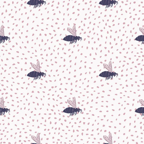 Siluetas Abeja Púrpura Patrón Sin Costuras Doodle Animal Print Con — Vector de stock