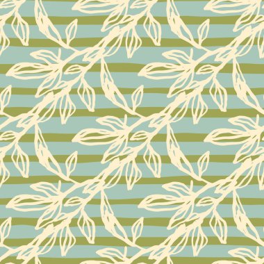 Sarı ana hatları, dikişsiz çiçek desenleri. Yeşil ve mavi şeritli arka plan. Çiçek arkaplanı. Duvar kağıdı, tekstil, ambalaj kağıdı, kumaş baskısı için yaratıcı baskı. Vektör illüstrasyonu.