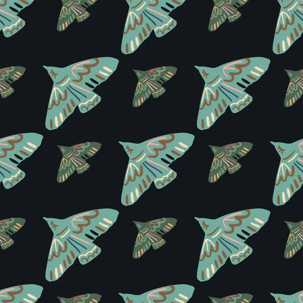 Modello Senza Cuciture Uccelli Azzurri Grigi Silhouette Disegnate Mano Sfondo — Vettoriale Stock