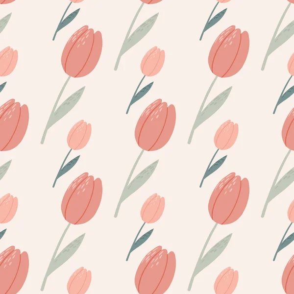 Tulipanes Pastel Sin Costuras Aislados Patrón Sin Costuras Flores Rosadas — Vector de stock