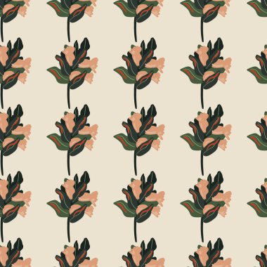 Böğürtlen desenli basit dallar. Açık gri arka planda açık pembe ve yeşil botanik süsü. Duvar kağıdı, tekstil, ambalaj kağıdı, kumaş baskısı için mükemmel. Vektör illüstrasyonu.