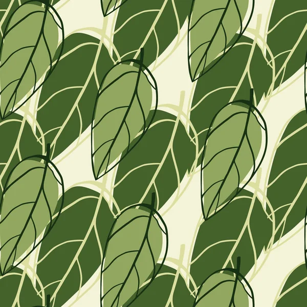 Απρόσκοπτη Μοτίβο Φύλλα Περίγραμμα Σκίτσα Χειροποίητο Βοτανικό Σχέδιο Πράσινες Αποχρώσεις — Διανυσματικό Αρχείο