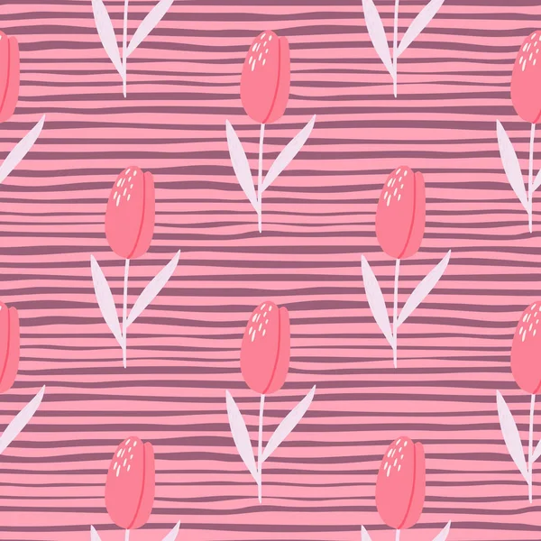 Roze Tulp Vormen Naadloze Gestileerde Patroon Eenvoudige Bloem Ornament Achtergrond — Stockvector