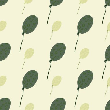 Balon siluetleriyle biçimlendirilmiş hafif desenli. Beyaz arkaplanda yeşil ve sarı süsler. Duvar kağıdı, tekstil, ambalaj kağıdı, kumaş baskısı için mükemmel. Vektör illüstrasyonu.